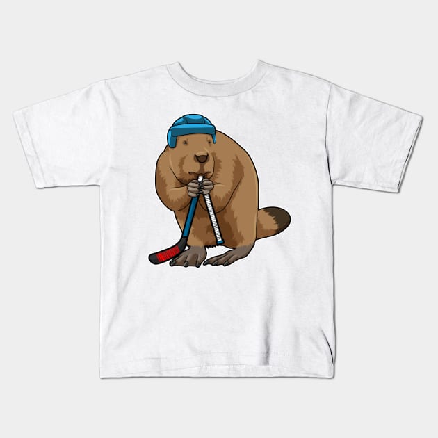 Beaver at Ice hockey with Ice hockey stick Kids T-Shirt by Markus Schnabel